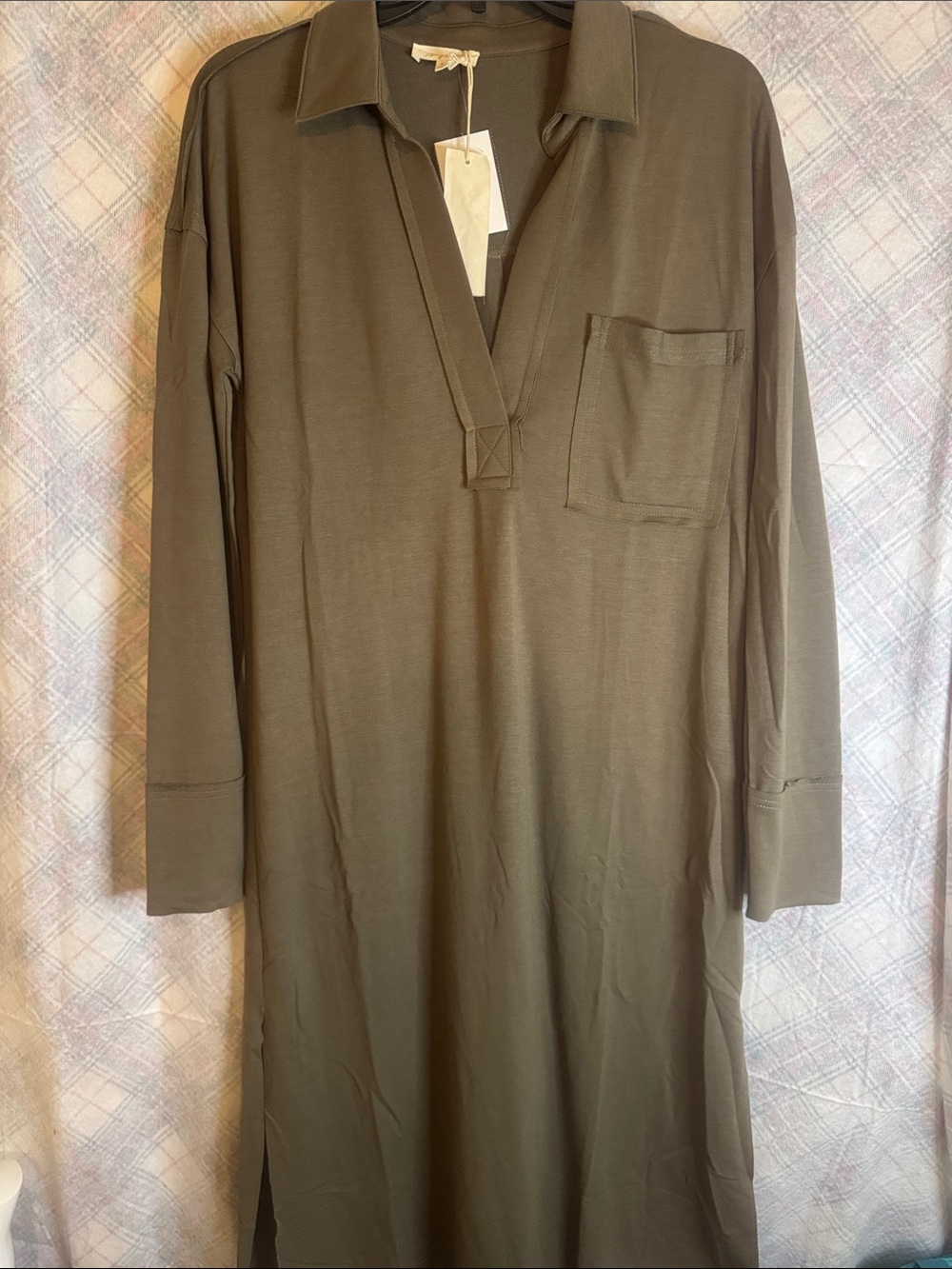 Mystree Olive Button-Down Casual Long-Sleeve Shirt